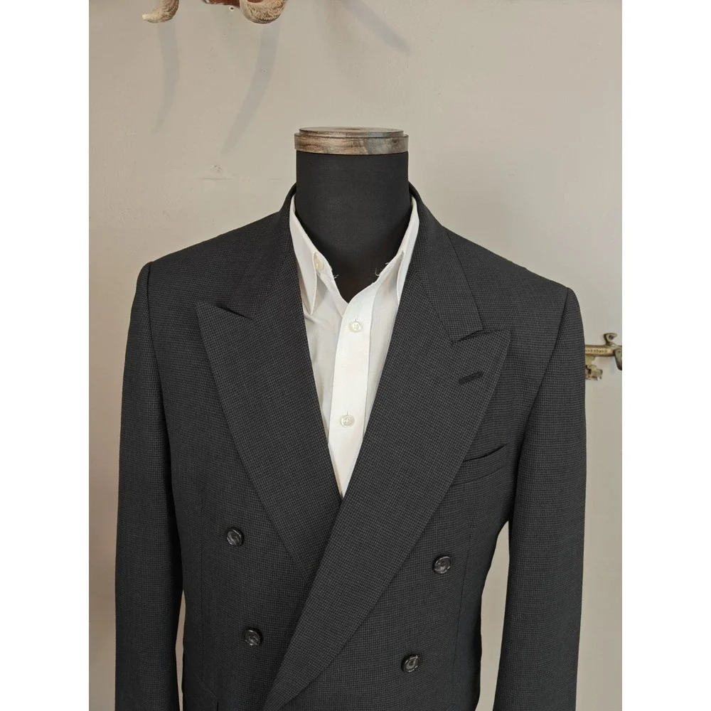 Evan Picone Mens Double Breasted Sports Coat 40R Gray Houndstooth USA Vintage